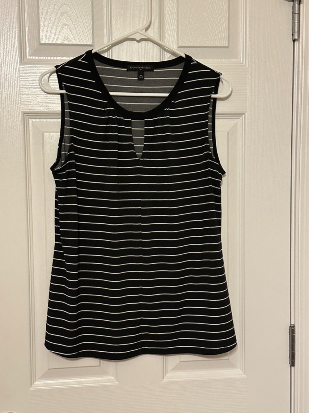 Banana Republic Black and White Striped Keyhole Tank